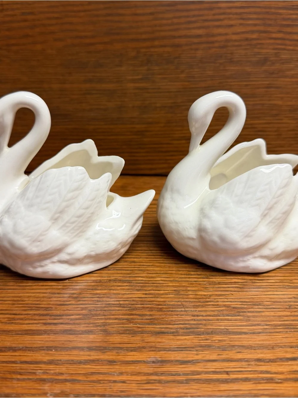 White Ceramic Swan Planter Pair Cottagecore Handmade